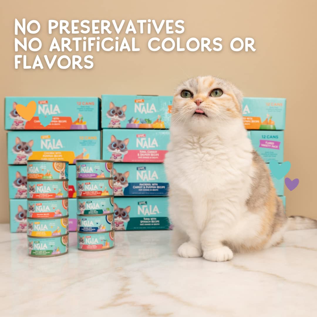 LOVE, NALA - Natural Adult Cat Wet Food - Pate Variety Pack - Tuna, Chicken, Mackerel - Grain Free, Non-GMO, Fiber Blend, Minera