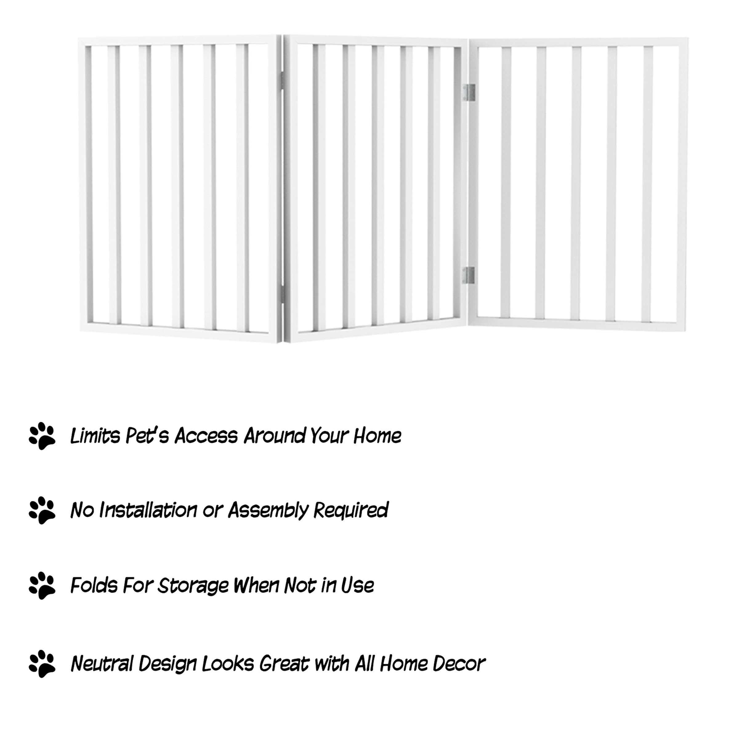 Petmaker Pet Gate - Dog Gate For Doorways, Stairs Or House- Freestanding, Folding, Accordion Style, Wooden Indoor Dog Fence (24-Inch, White)