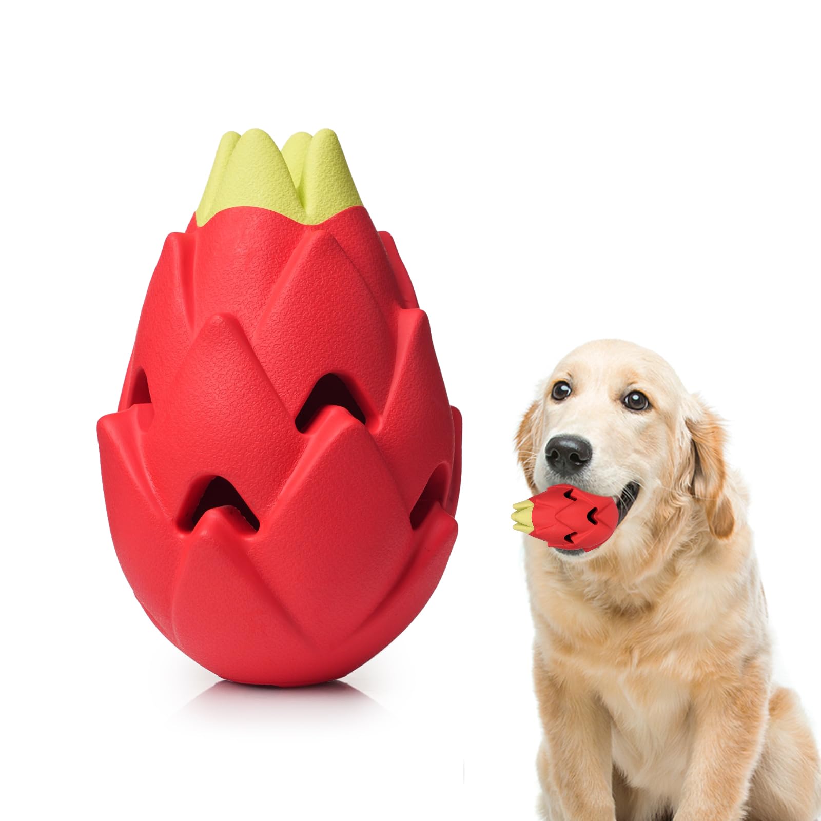Dragon Fruit, Dog Chew Toys For Aggressive Chewers,Natural Rubber,Indestructible,Tough Dog Puzzle Toys Treat Dispensing Durable,