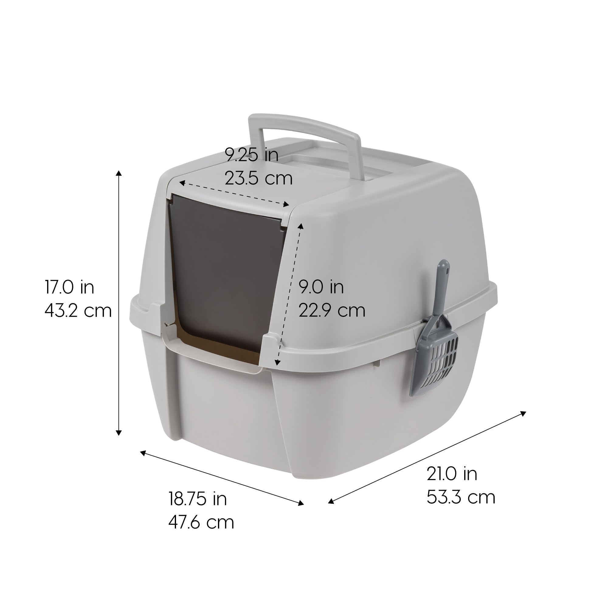 Iris Usa Jumbo Enclosed Cat Litter Box With Front Door Flap And Scoop, Covered Kitty Litter Box With Handle And Buckles For Port