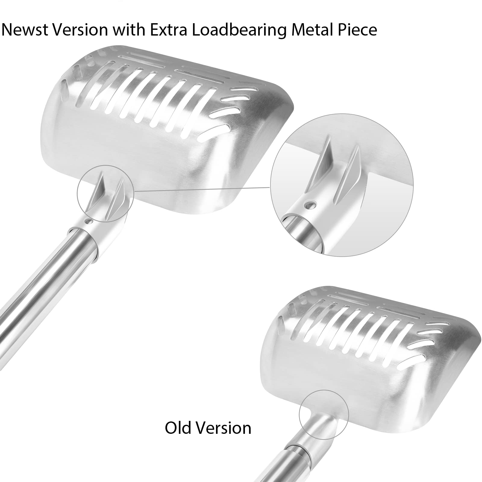 Yangbaga Metal Cat Litter Scoop With Deep Shovel&Long Handle,Detachable Stainless Steel Non-Stick Litter Sifter With Foam Padded Grip, No Bending Back Heavy Duty Cat Litter Scooper (Silver Shovel)