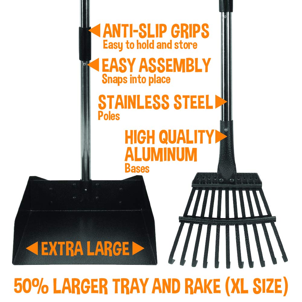 Bodhi Dog Extra Large Metal Pooper Scooper Tray & Rake for Small to XL Pets - Ideal for Grass, Streets, and Gravel