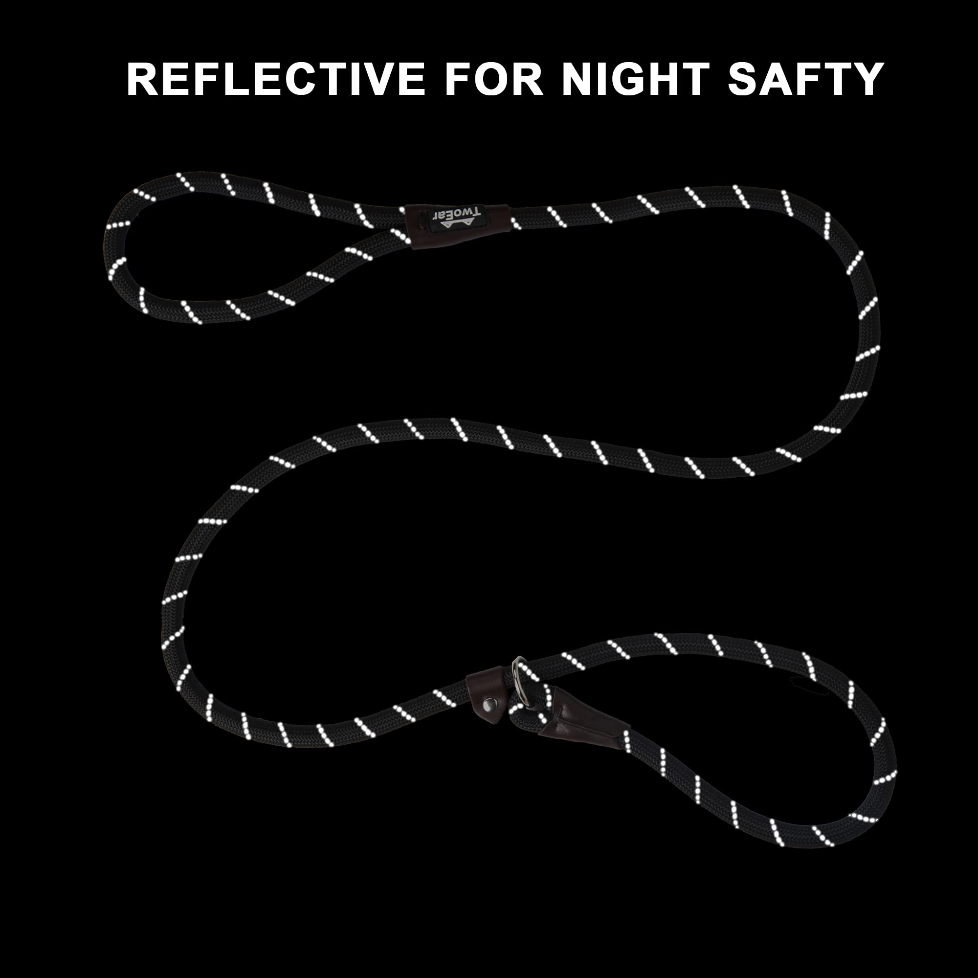 Twoear Dog Leash Dog Slip Rope Leash 6Ft Dog Training Leash Heavy Duty Strong Slip Lead Highly Reflective Threads For Small Medium And Large Dogs (Slim(3/8''X6Ft), Black)
