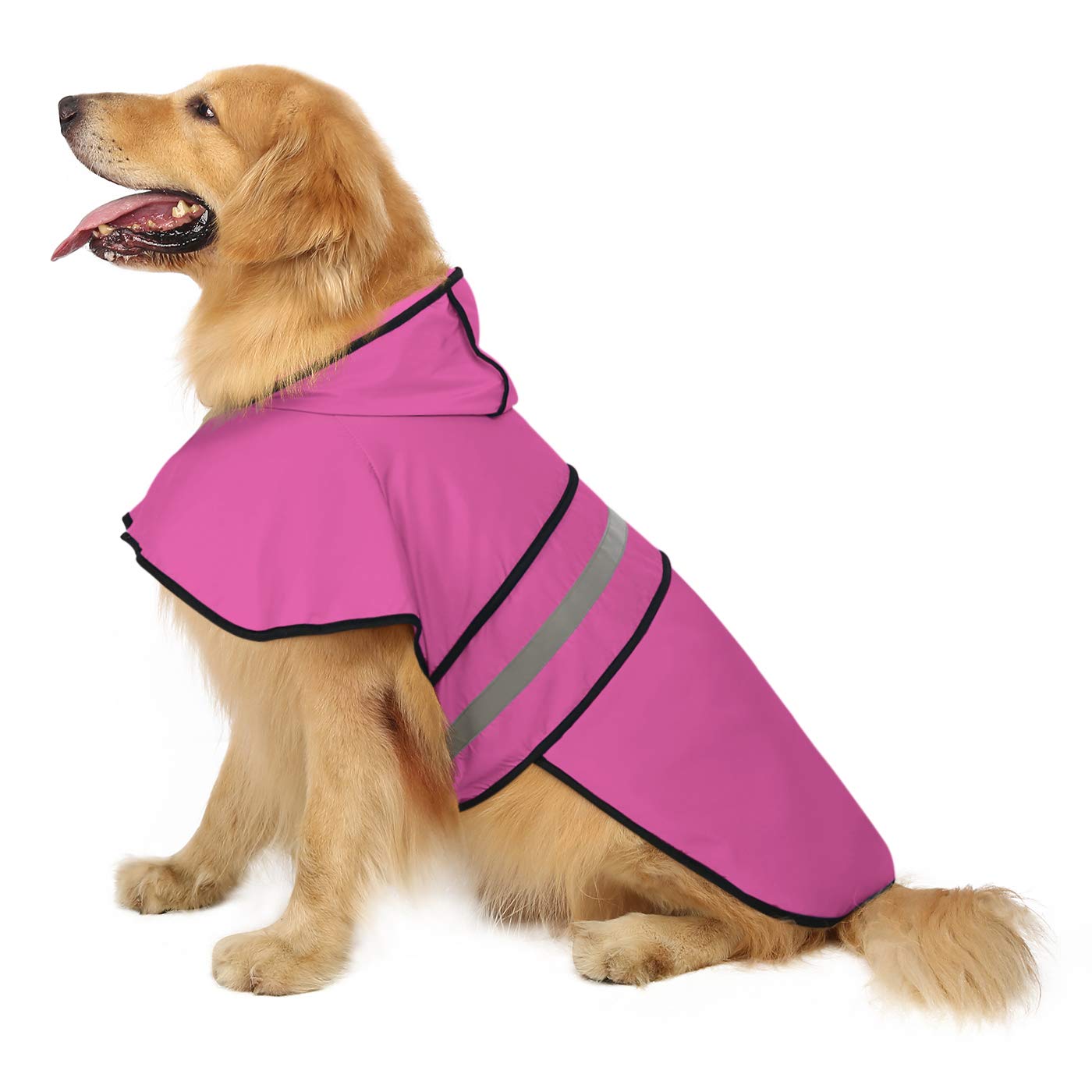 Hde Dog Raincoat Hooded Slicker Poncho For Small To X-Large Dogs And Puppies Pink - L