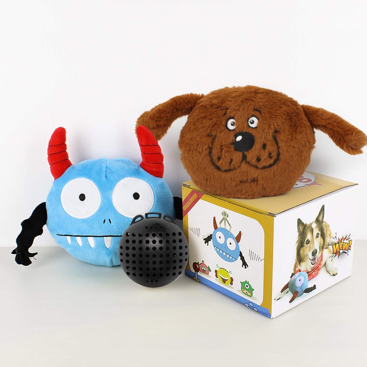 Namsan Giggle Plush Dog Toy Interactive Dog Toys Pet Squeaky Toy With Jumping Activation Ball For Dogs Playing (Blue Monster)