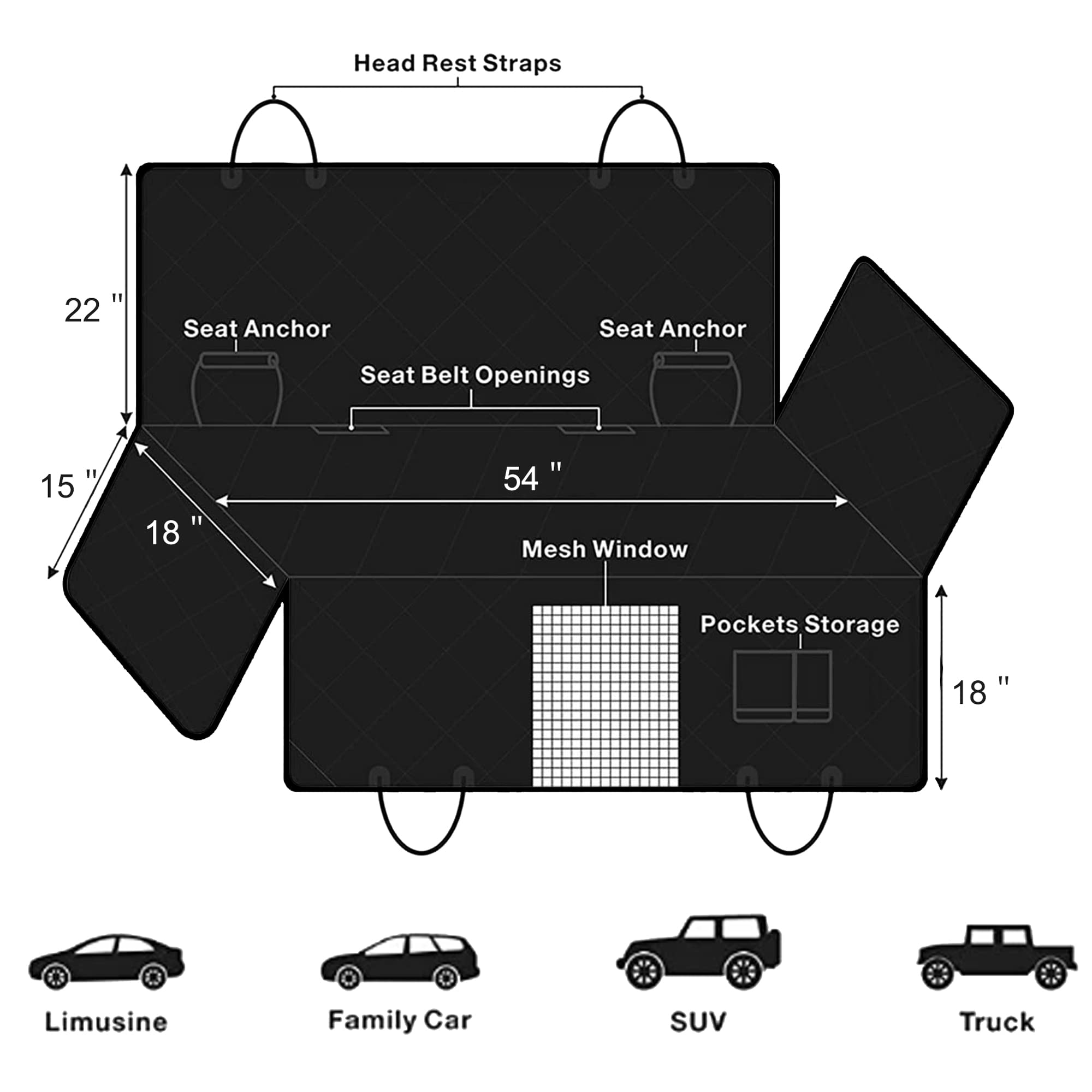 Femuar Dog Car Seat Cover with Storage Pockets Mesh Visual Window, Waterproof Nonslip , Heavy Duty Scratchproof Pet Dog Back Sea