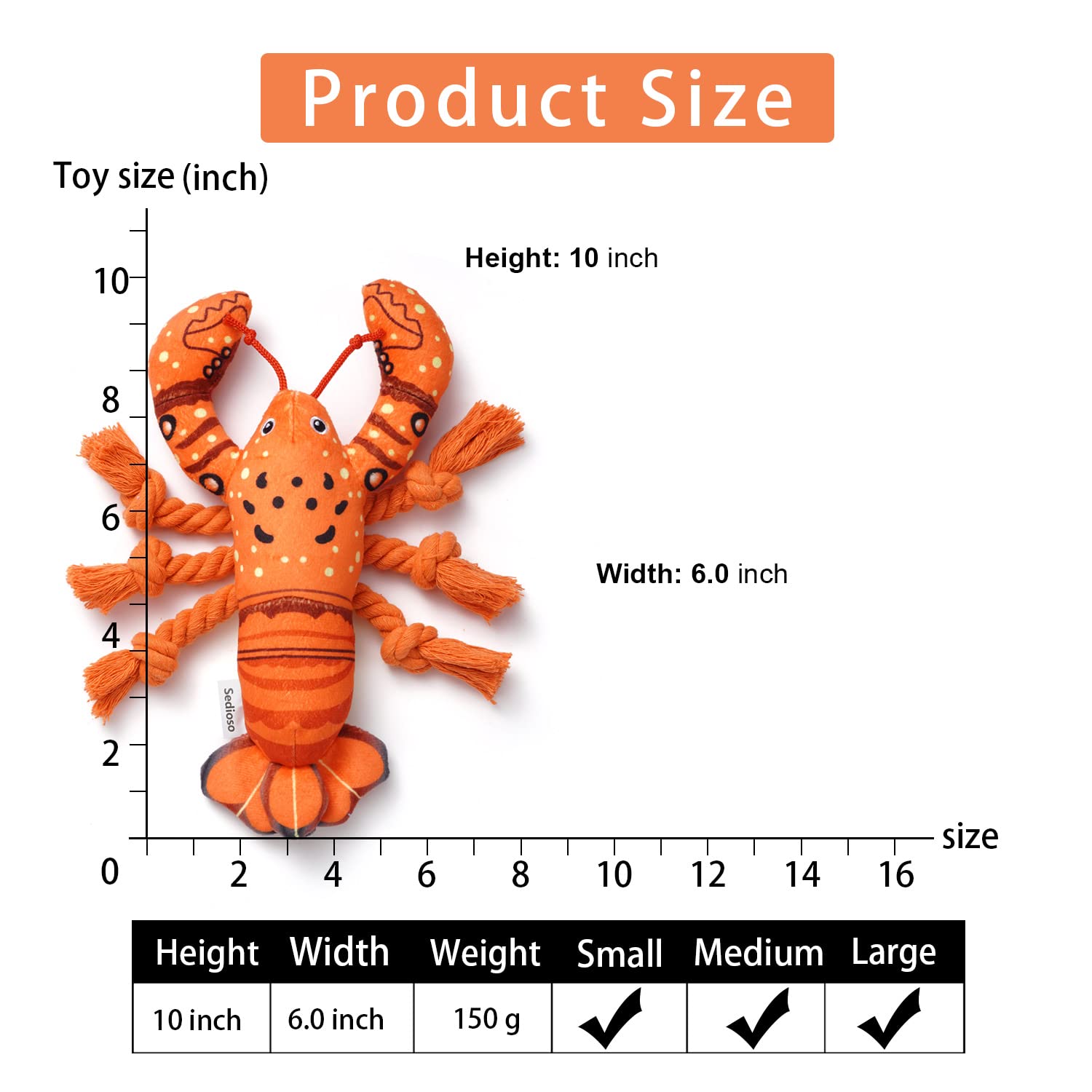 Sedioso Dog Toys, Dog Plush Toy For Large Breed, Cute Squeaky Dog Toys With Crinkle Paper , Dog Chew Toys For Puppy, Small, Middle, Big Dogs (Lobster)