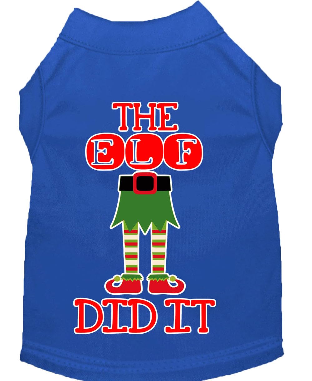Christmas Pet Dog & Cat Shirt Screen Printed, &quot;The Elf Did It&quot; Blue 3XL (25-35 lbs.)