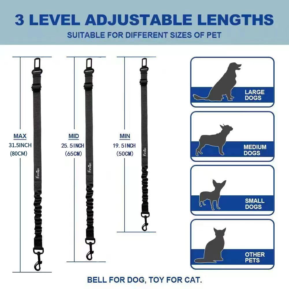 fancigo Dog Seat Belt for Car. 2 Pack Adjustable Dog Safety Seatbelt. Adjustable Strap, Strong Nylon Fabric, Bungee Buffer Dog P