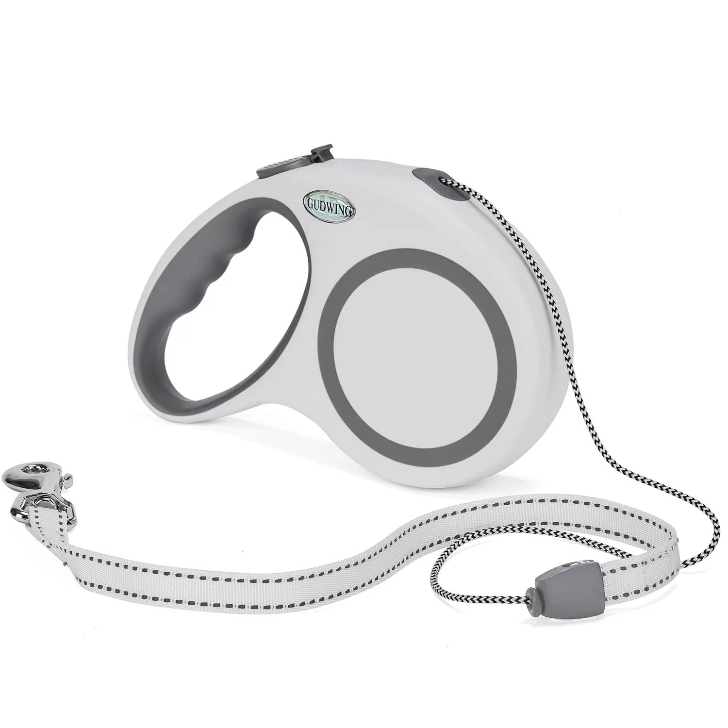 GUDWING Retractable Dog Leash 30 FT for Medium Large Dogs, Heavy Duty, No Tangle, White, Model GW