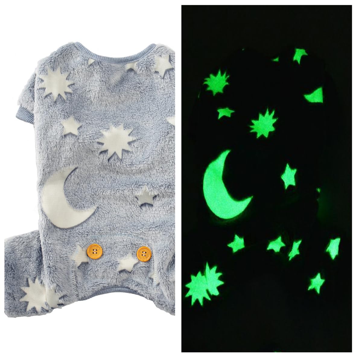Maigllra Plush Dog Pajamas Glow In The Dark Dog Jumpsuit 4 Legged Onesie For Small Medium Large Dog, Grey Moon S