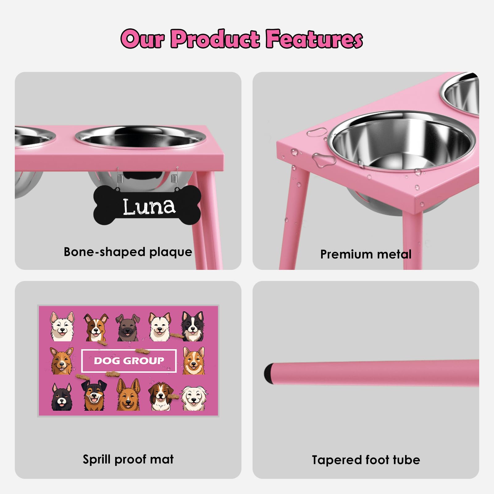 Adengl Raised Dog Bowl Stand For Large Medium Dogs, Elevated Dog Bowls With Sprill Proof Mat &Two 58Oz Stainless Steel Bowls,Pin