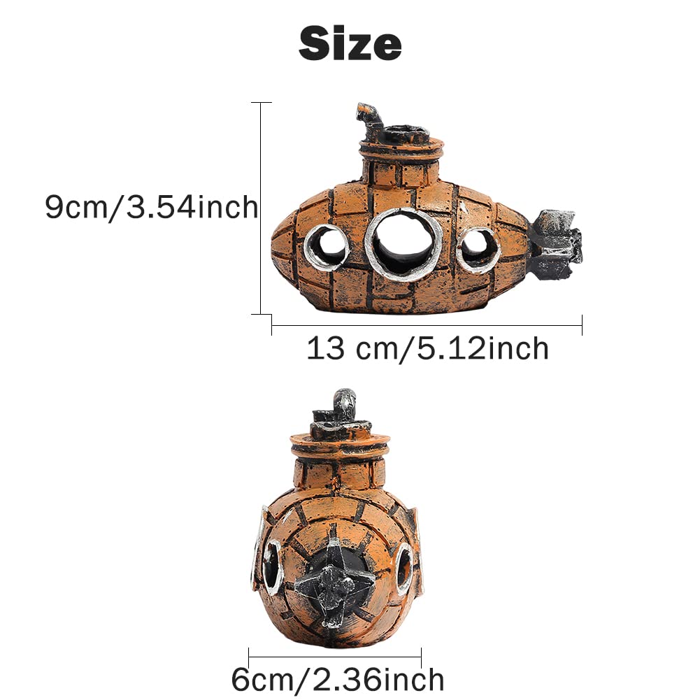 Kakalote Fish Tank Decorations, Resin Hollow Submarine Fish Tank Decorations, Fish Broken Barrel Decor Aquarium Shrimp Hideout A