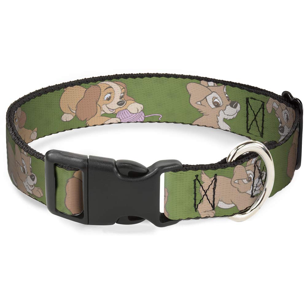 Dog Collar Plastic Clip Lady And Tramp 6 Poses Olive Green 16 To 23 Inches 1.5 Inch Wide