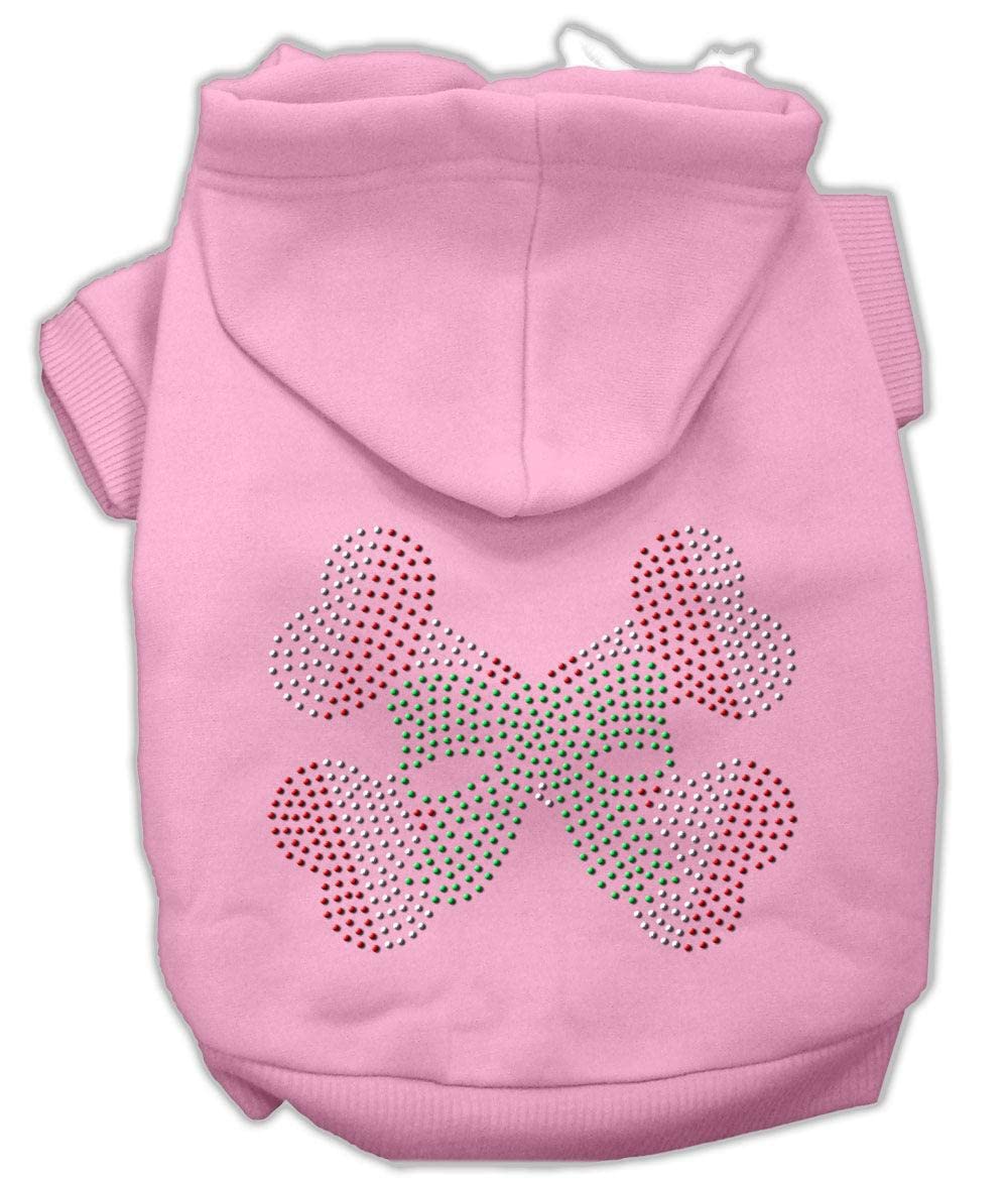 Christmas Pet Dog & Cat Hoodie Rhinestone, &quot;Candy Cane Crossbones&quot; Baby Blue SM (3-6 lbs.)