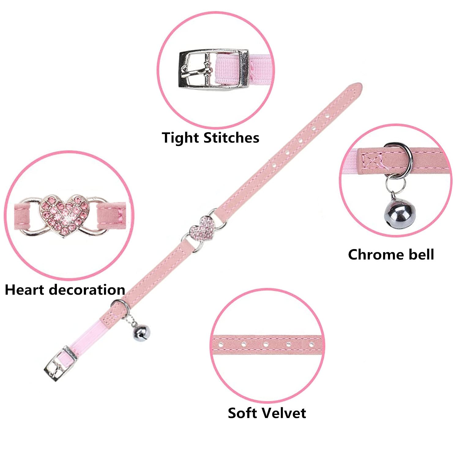 Wdpaws Heart Bling Cat Collar With Safety Belt And Bell Adjustable 8-10 Inches For Kitten Cats (Khaki)