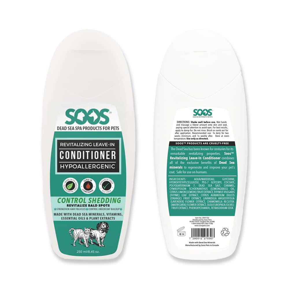 Soos Pets Pet Conditioner Natural Dead Sea Hypoaller-Genic Revitalizing Leave-In Deeply Absorbing With Vitamins Essential Oils Natural Elements For Dogs And Cats - 1X Pet Conditioner (250Ml / 8.45 Oz)