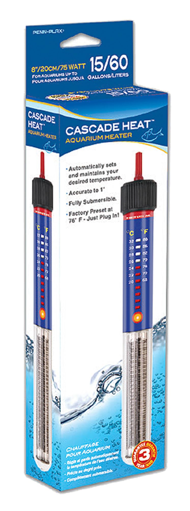 Penn-Plax Cascade Heat Aquarium Heater – Fully Submersible – Great For Freshwater And Saltwater Fish Tanks – 7.5” Length – 25 Watt