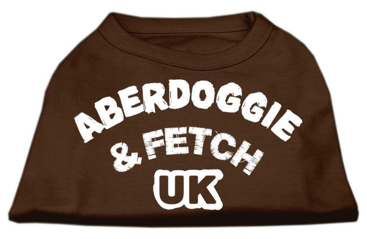 Pet Dog & Cat Shirt Screen Printed, &quot;Aberdoggie and Fetch UK&quot; Brown XS (0-3 lbs.)