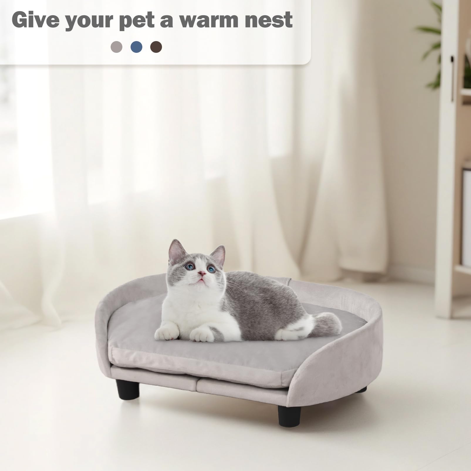 Cat Sofa Bed, Velvet Pet Couch Chair With Removeable & Washable Cushion For Small Dogs Cats (Gray)