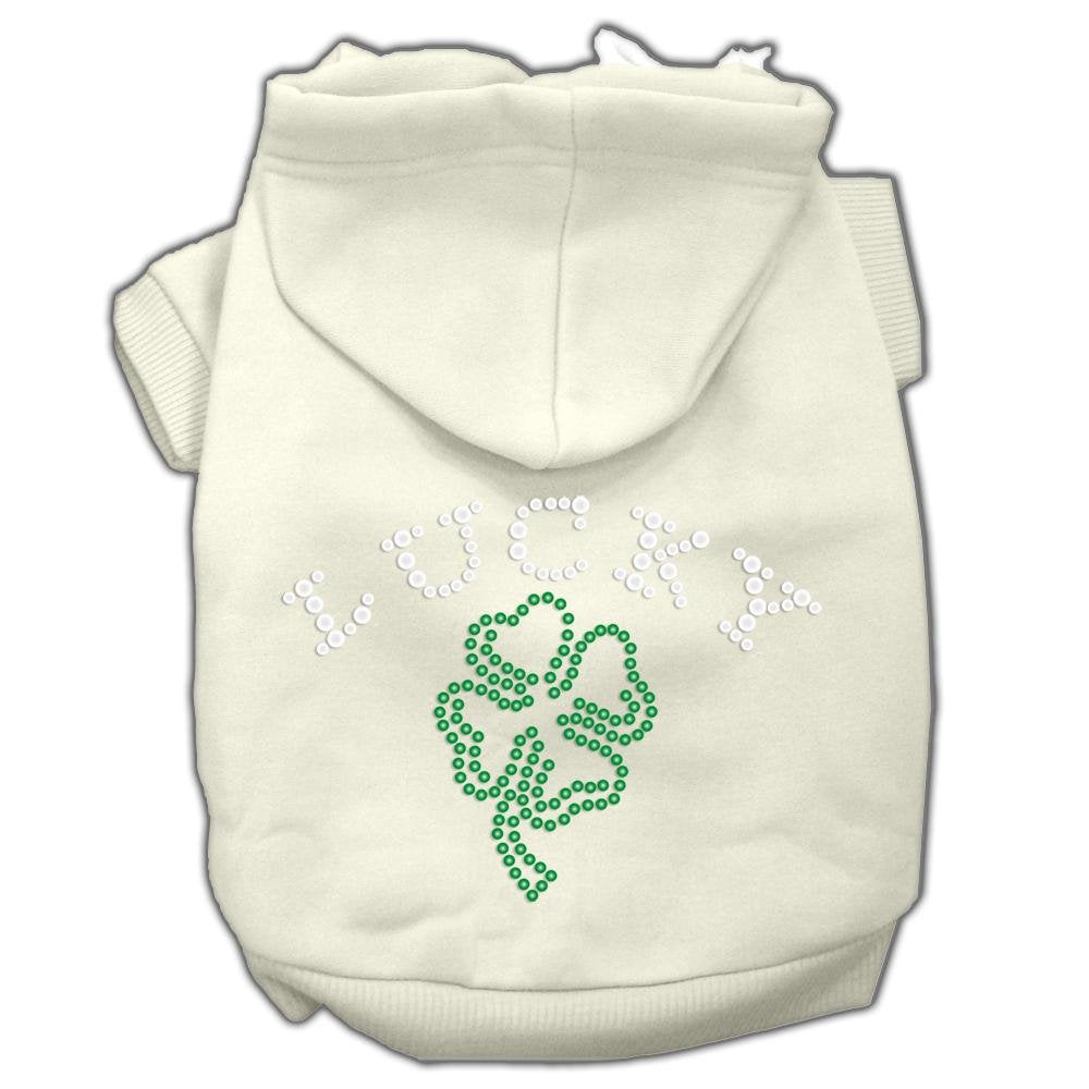 Pet, Dog & Cat Hoodie Rhinestone, &quot;Four Leaf Clover Outline&quot; Cream XS (0-3 lbs.)