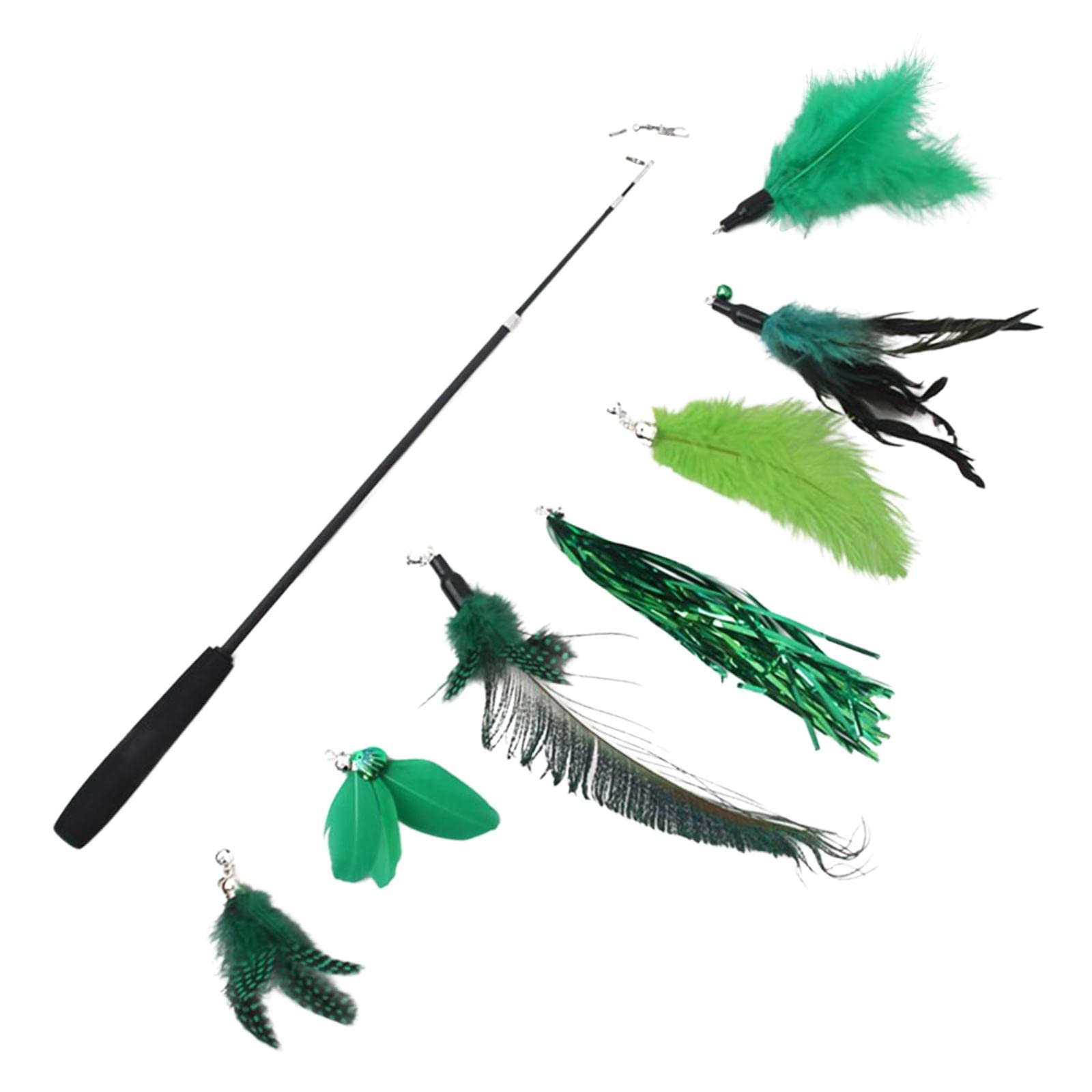Myaddiction Interactive Cat Feather Toy Set Telescopic Fishing Pole Teaser Wand Toy Gift