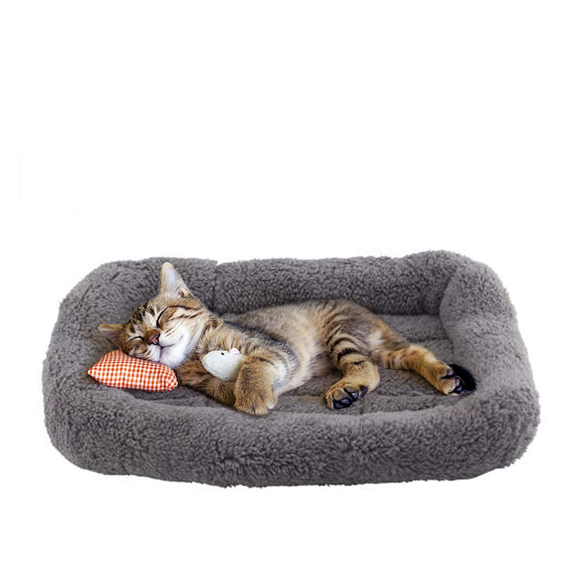Enjoying Plush Cat Bed Mat - Small Grey Polyester Cushion with Pillow for Pets - Model EN3-A100-Gray-S, Antiskid Bottom, Ideal for Cats and Dogs