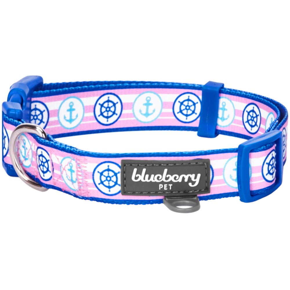 Blueberry Pet Essentials 8 Patterns Personalized Dog Collar, Nautical Navy Sailor, Medium, Adjustable Customized Id Collars For