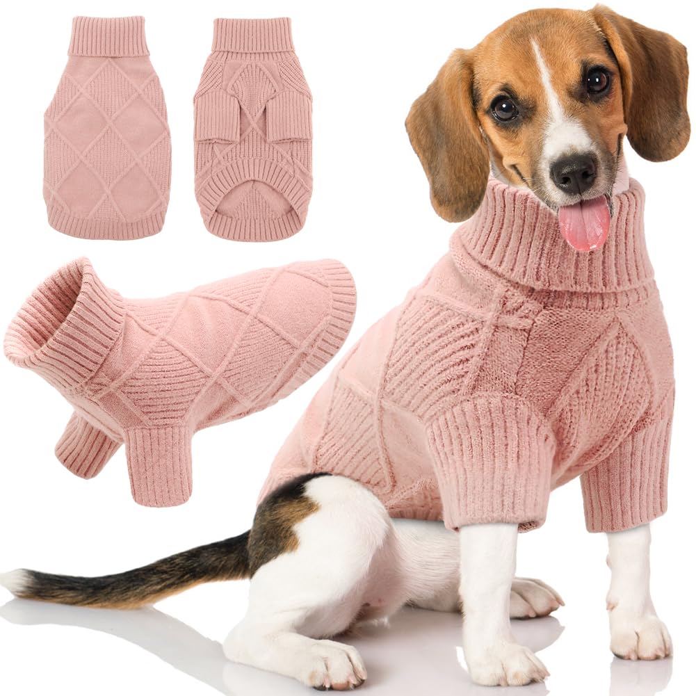 Emust Dog Sweaters For Large Dogs, Elastic Large Dog Sweater With Sleeves, Soft Dog Turtleneck Sweater For Fall & Winter, Pink X