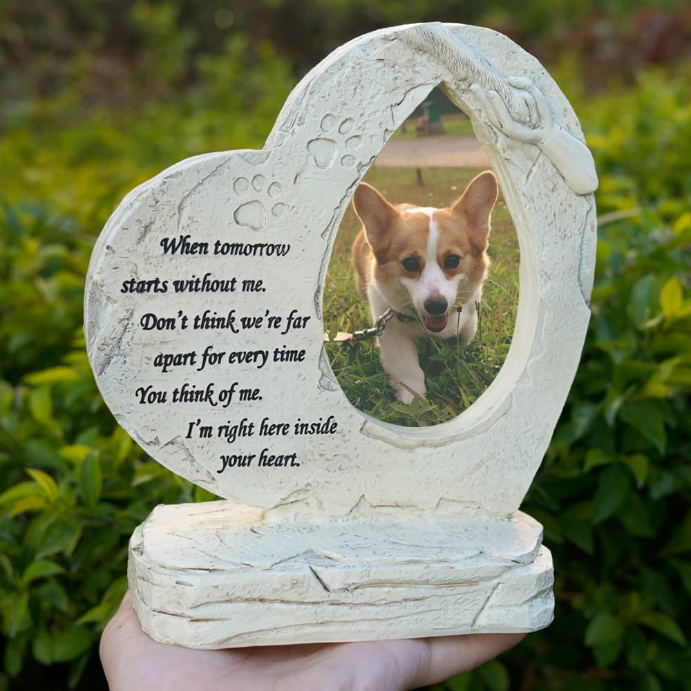 Jinhuoba Heart Shaped Pet Dog Memorial Stones With Photo Frame, Pet Dog Garden Stones Grave Markers Headstones Sympaty Memorial Gifts Loss Gifts Outdoor Or Indoor