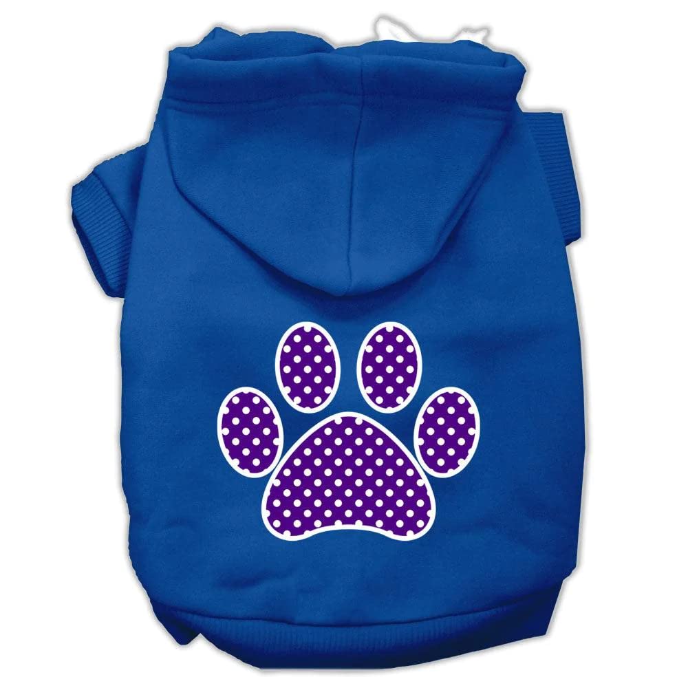 Pet, Dog & Cat Hoodie Screen Printed, 'Purple Swiss Dots Paw' Bright Pink Lg (10-14 Lbs.)