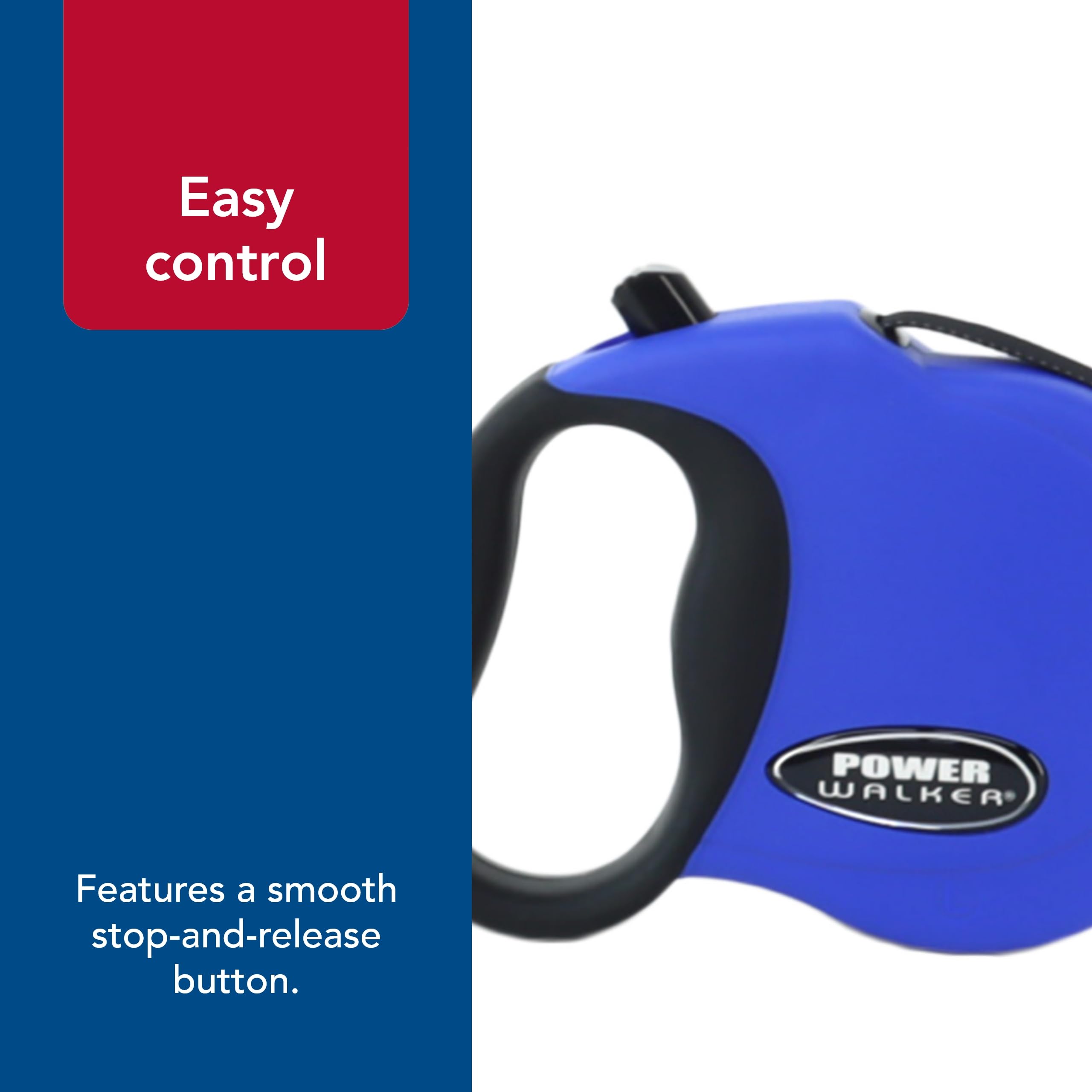 Coastal Pet Power Walker Dog Retractable Leash - Reflective Dog Leash - Stop-And-Release Control Button - Comfort Grip Handle - Blue - Small