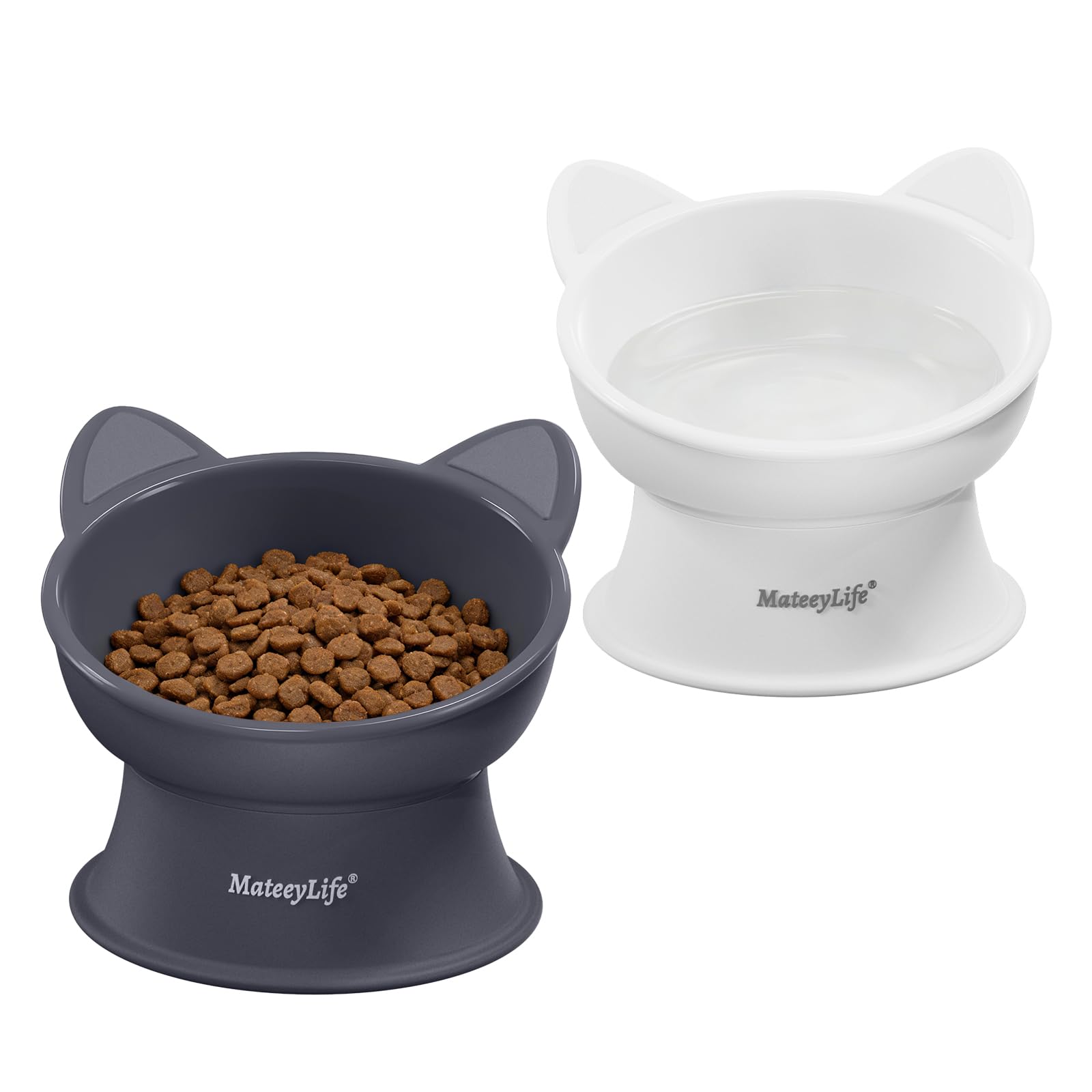 MateeyLife Elevated Cat Bowls, 2P Raised Food and Water Bowl Set for Indoor Cats & Small Dogs, Whisker Fatigue Cat Bowl, Anti Vo