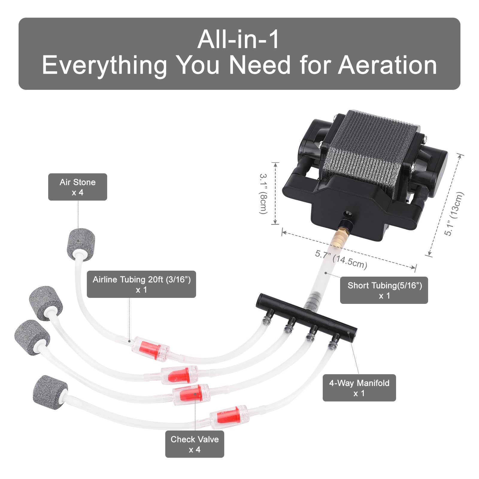 AquaMiracle Quiet Fish Tank Air Pump 317GPH 0.025MPa 8W High Pressure Aquarium Air Pump Commercial Air Pump Pond Aerator Bubbler
