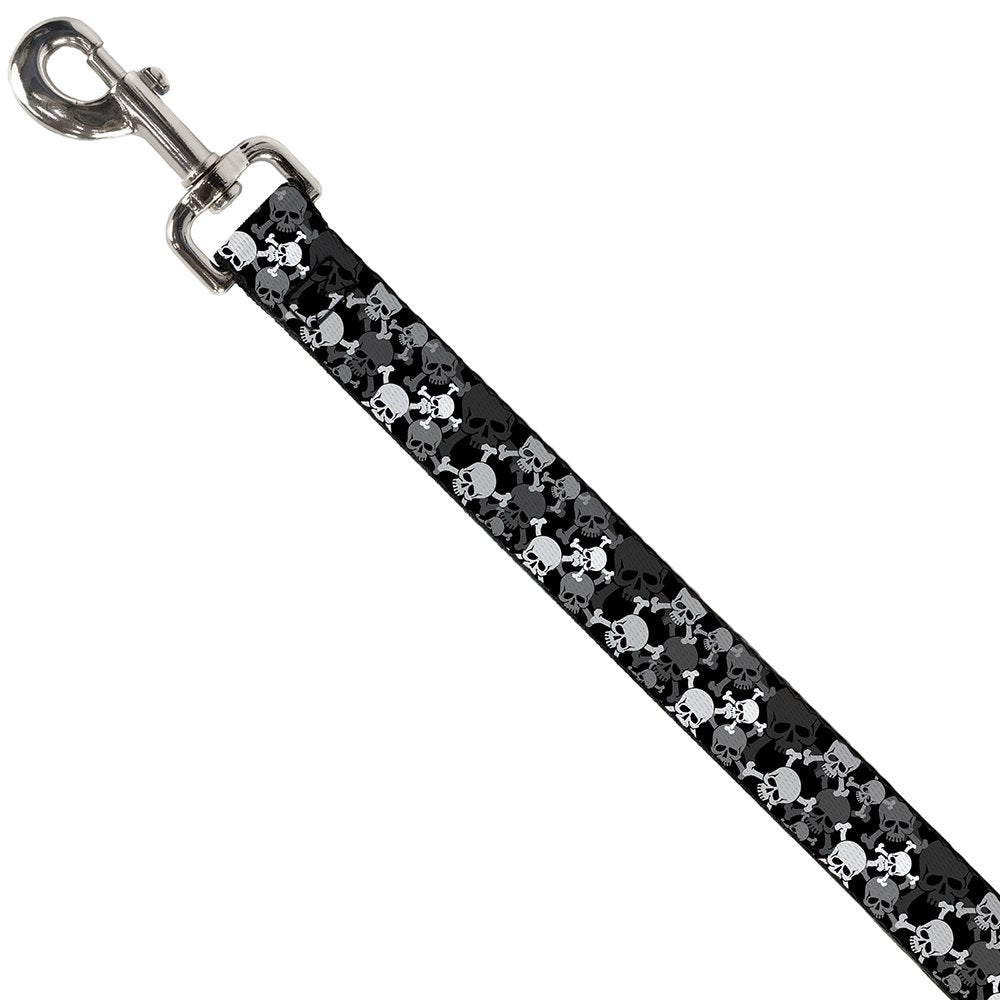 Dog Leash Top Skulls Stacked Black Gray White 4 Feet Long 0.5 Inch Wide