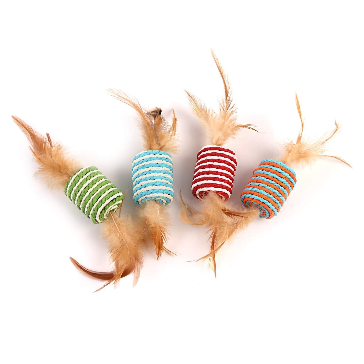Woofy Cat Toys Pet Paper Rope Lattu Shape Feather Pet Entertainment And Interactive Cat ScratchResistant Toy (Pack Of 2)  Colo