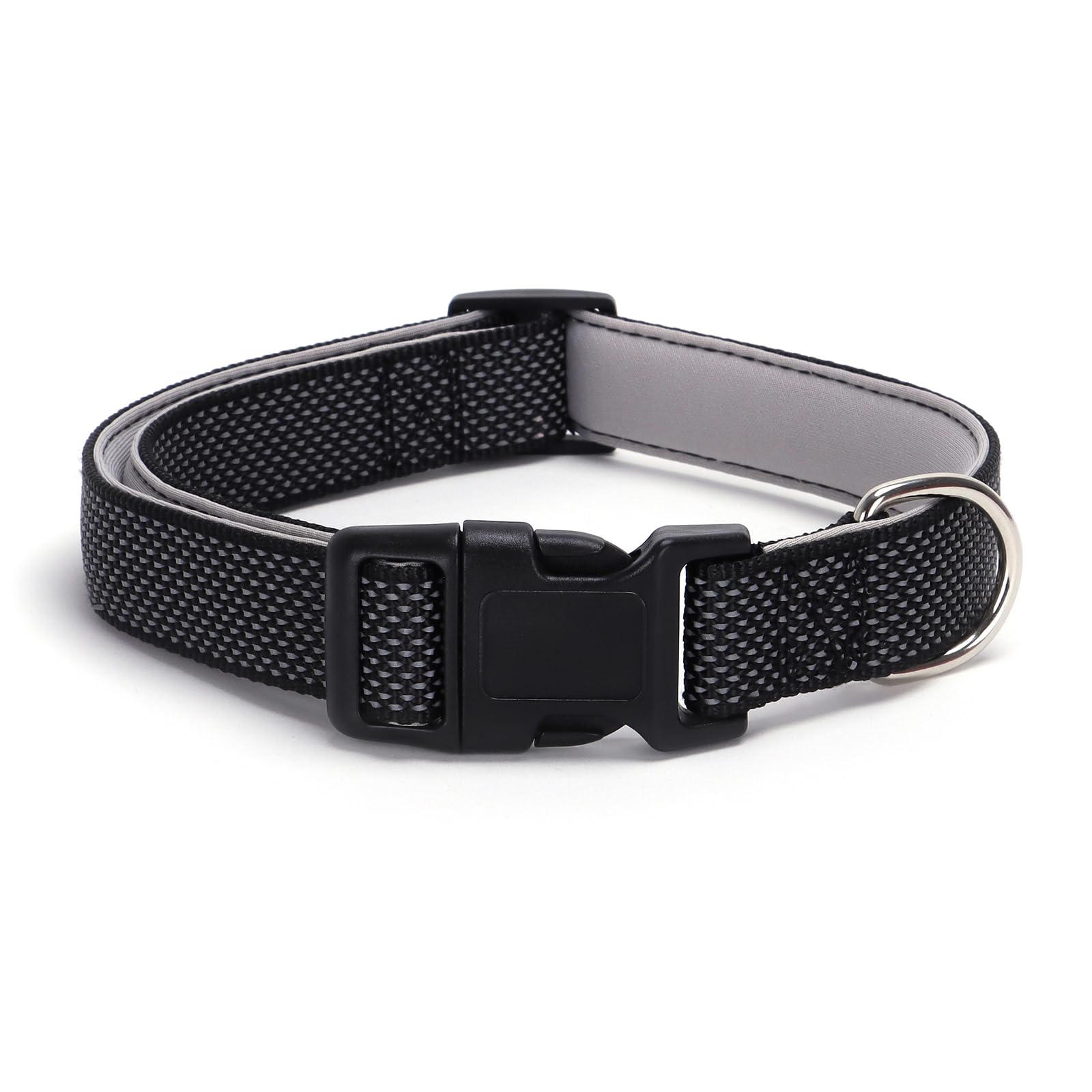 Reflective Dog Collar Padded-4 Size, Breathable Nylon Soft Neoprene Pet Collar For Small Medium And Large Dogs (Black, S)