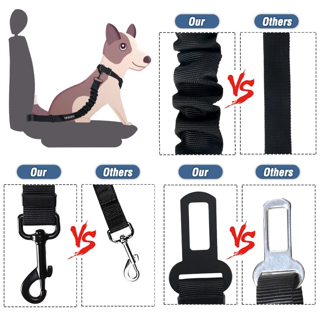Cooyoo Dog Seat Belt,3 Piece Set Retractable Dog Car Adjustable Seatbelts For Vehicle Nylon Pet Safety Heavy Duty & Elastic & Durable Car Harness For Dogs