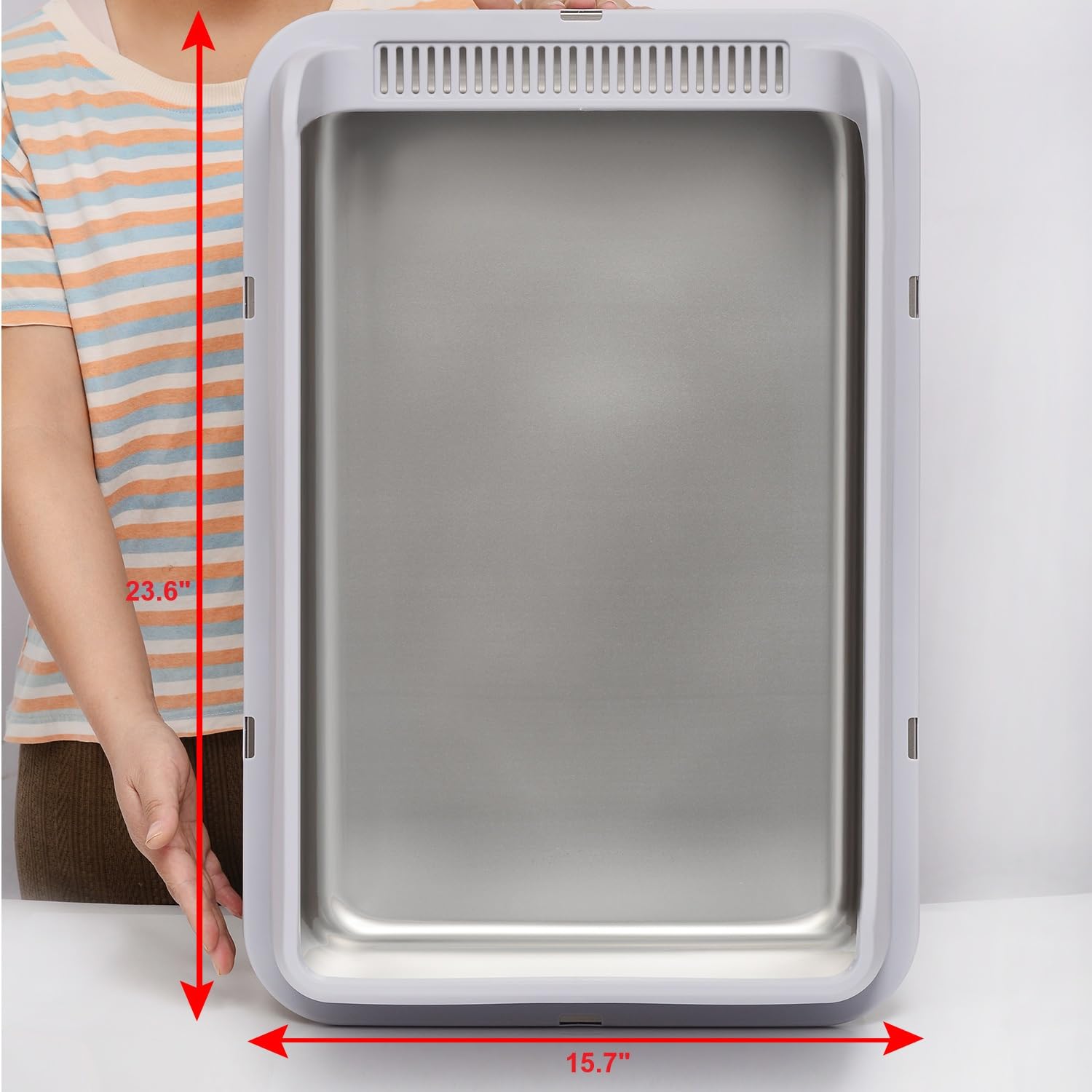 Kichwit Extra Large Stainless Steel Cat Litter Box With High Sides, Easy To Clean, Smooth Surface, Rust Resistant, 23.6'' X 15.7