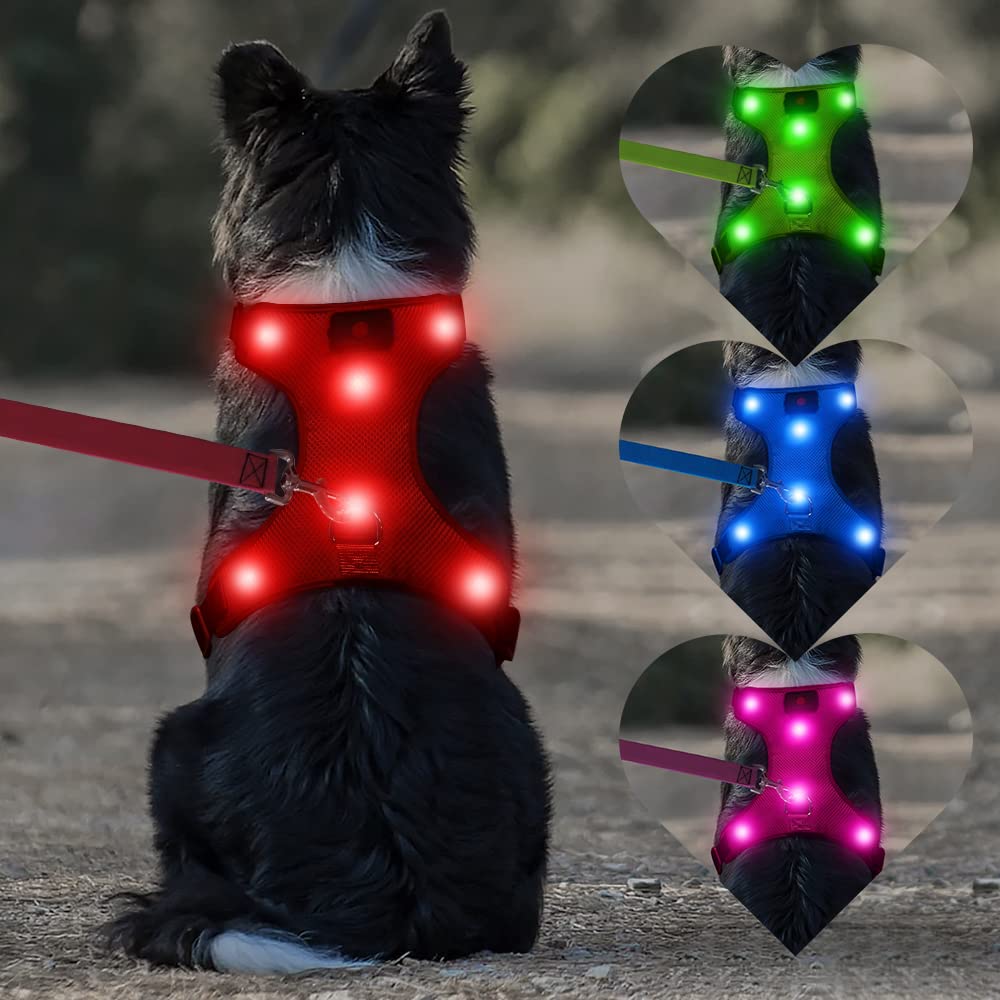 DOMIGLOW Light Up Dog Harness - Rechargeable LED Dog Vest, No-Pull Glowing Safety Pet Harness Lights for Night Walking & Camping