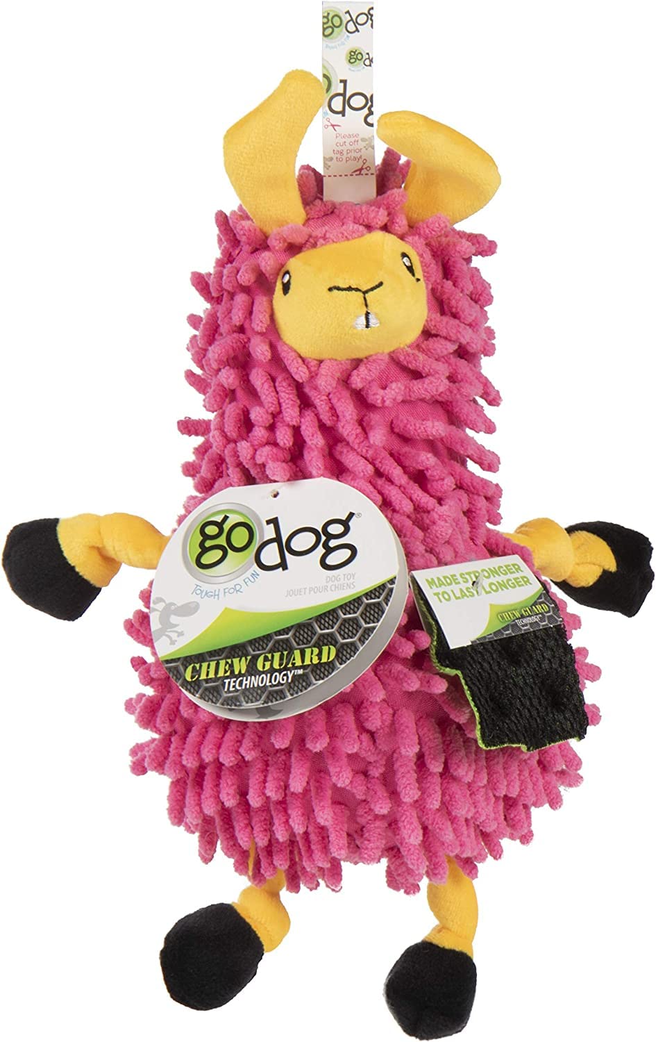 Godog Llamas Noodle Squeaky Plush Dog Toy, Chew Guard Technology - Pink, Small