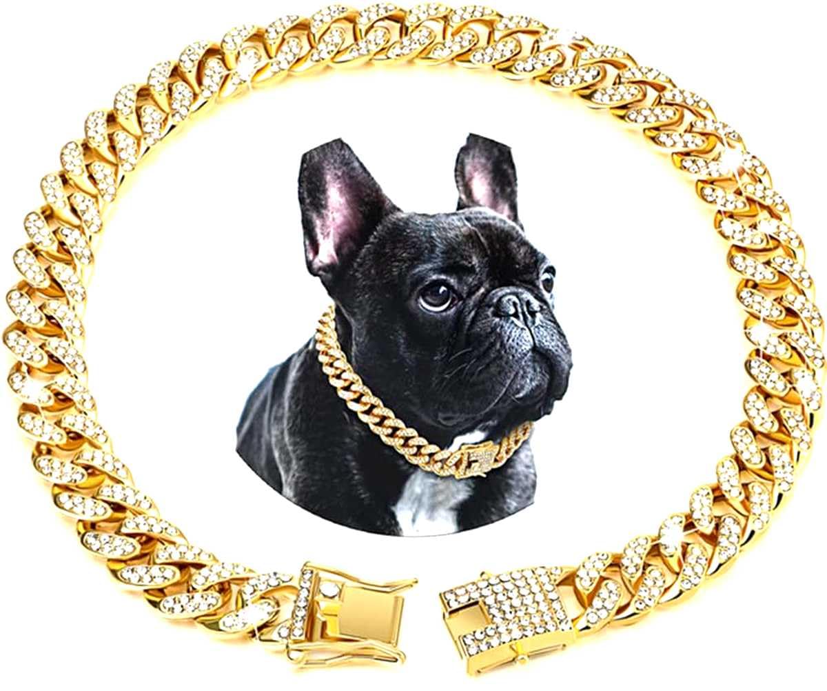 Haoyueer Dog Chain Collar Diamond Cuban Link 13Mm Wide Dog Necklace Metal Cat Chain Pet Crystal Collar Jewelry Accessories For S