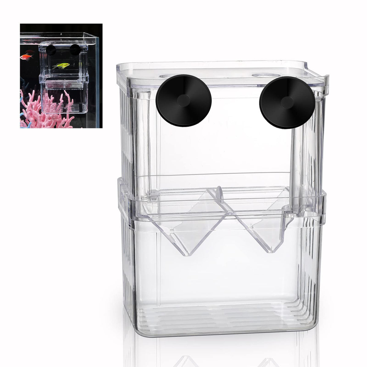 Boxtech Aquarium Fish Tank Hatchery Incubator Breeding Box, Acrylic White Breeder Isolation Divider Hatching Boxes Accessory Sma