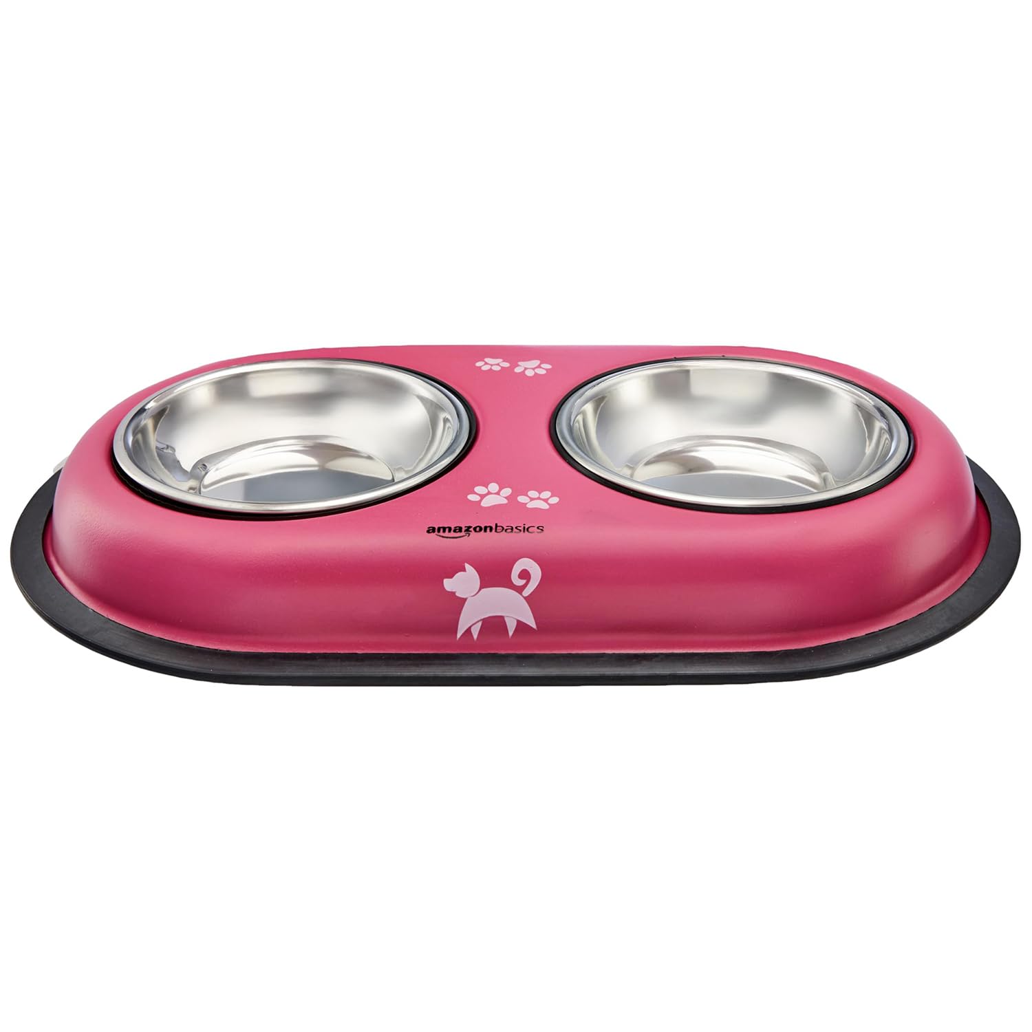 Amazon Basics Stainless Steel Pet Feeding Bowls With Plastic Tray| Anti Slip Base | 230 Ml Each