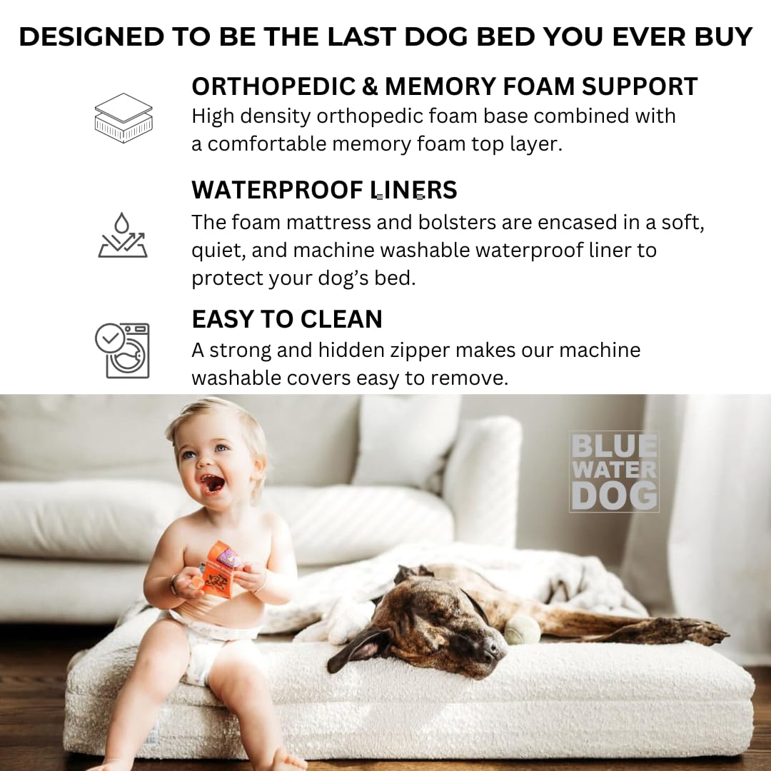 Bluewater Dog Luxury Boucle Orthopedic Memory Foam Dog Bed With Waterproof Liner And Machine Washable Cover With Ykk Zippers (La