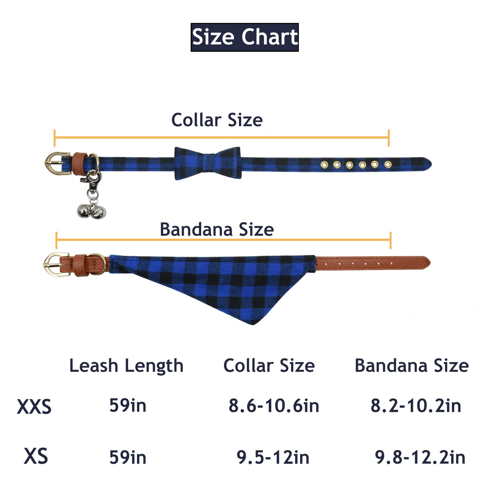 3PCS Bow Tie Dog Collar and Leash Set Plaid/Camo/Dots/Flower Dog Bandanas with Bell 3 Size Adjustable for Small Dogs Puppies and