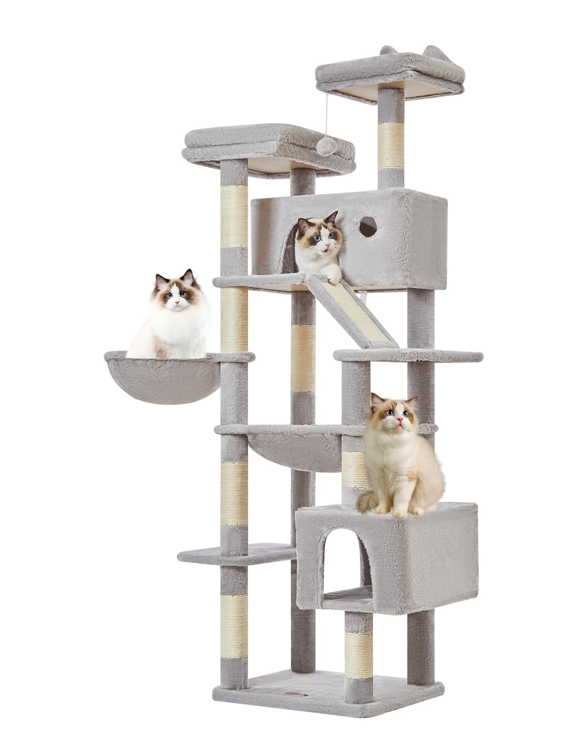 Taoqimiao Cat Tree 71-Inch, Cat Tower for Indoor Cats Large Adult, Multi-Level Large Cat Condo, 8 Sisal Scratching Posts, Metal 