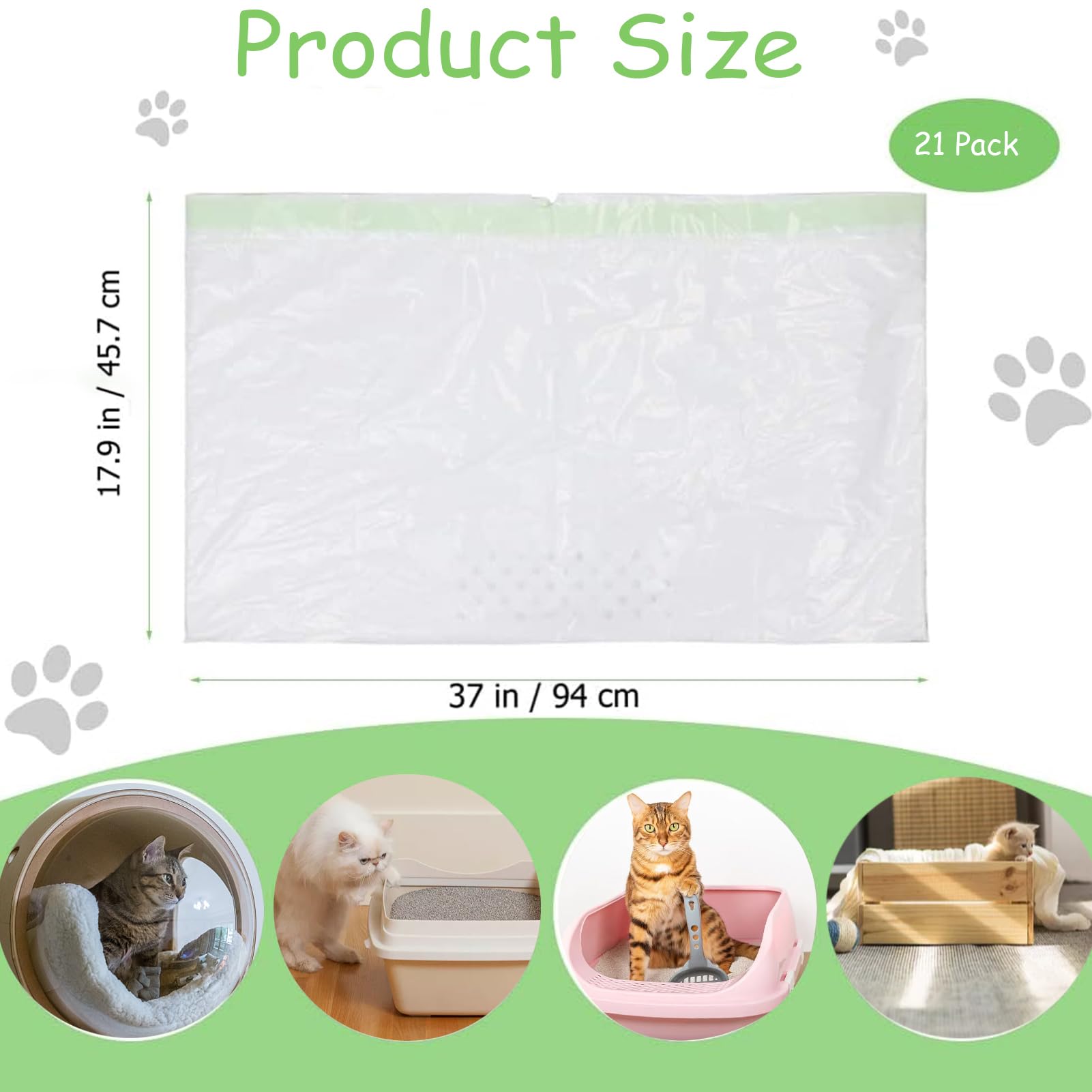 Hfpengzan Sifting Cat Litter Box Liners With Holes, 21 Count Large Drawstring Cat Litter Pan Bags Cat Waste Litter Bags Pet Cat