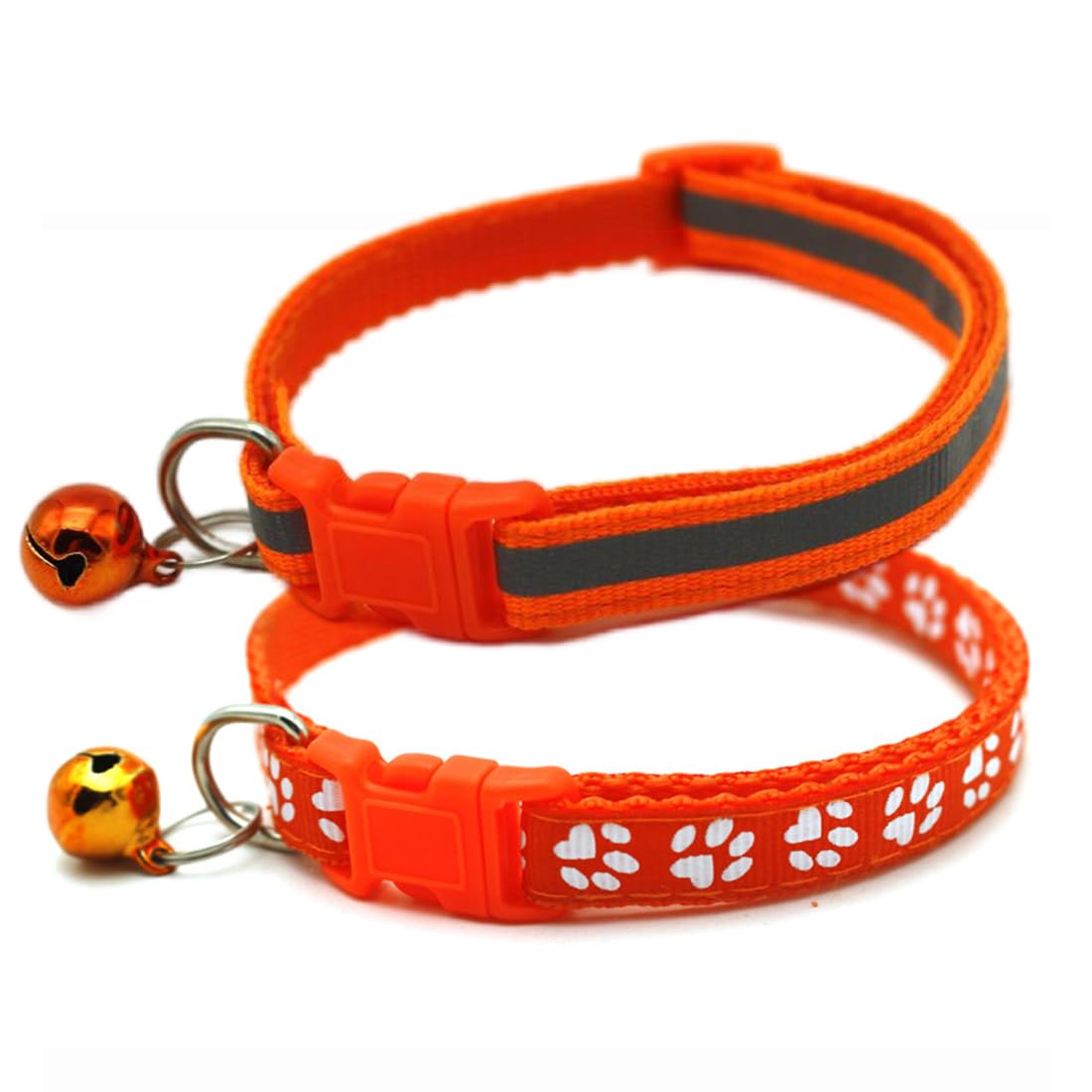 Orange Dog Collar With Bell, 2-Pack Basic & Reflective Kitten Collars With Bells For Xxs Xs Small Tiny Pet Male Dogs Boy Animal,