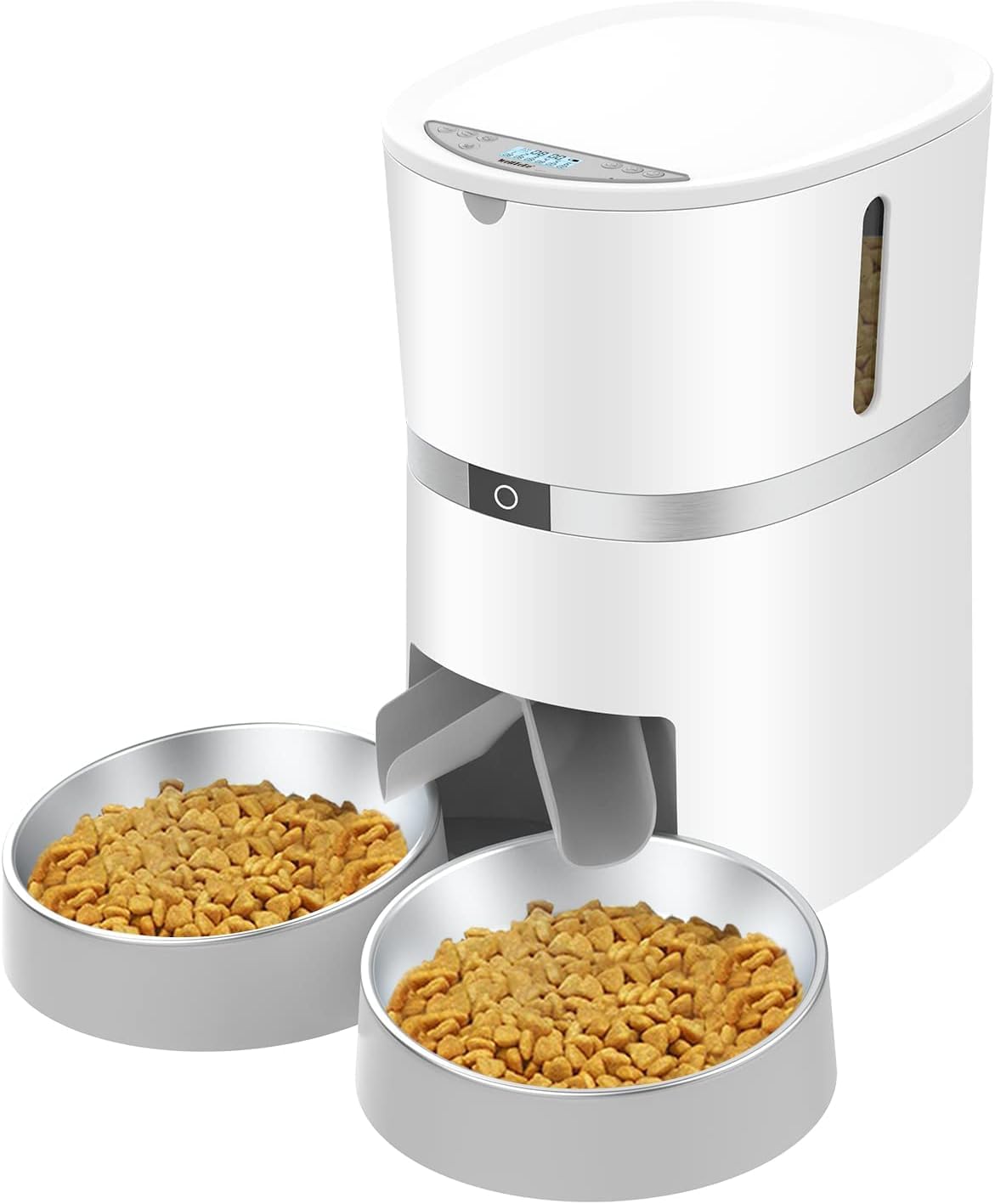 Automatic Cat Feeder, WellToBe Pet Feeder Food Dispenser for Cat & Small Dog with TwoWay Splitter and Double Bowls, up to 6 Mea